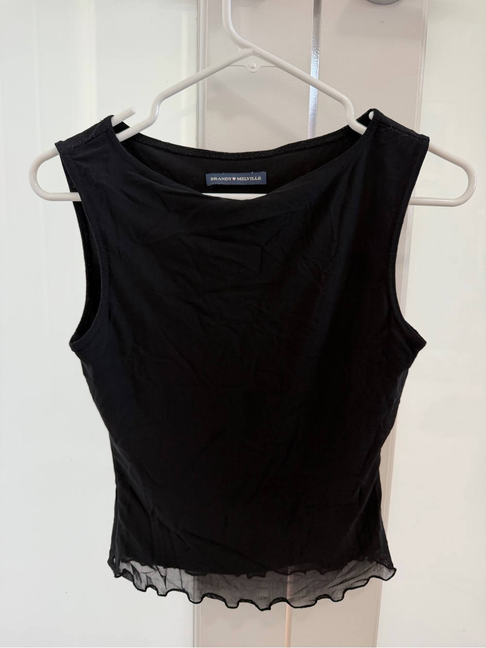 Brandy Melville Black Sleeveless Lettuce-Hem Tank